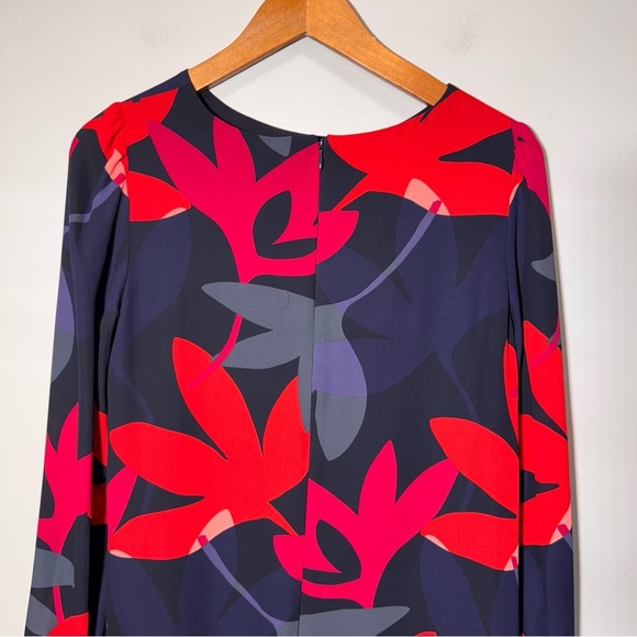 LOFT Red Flounce Fleur Floral Drop Waist Long Sleeve Shift Dress Size Small - Picture 5 of 11